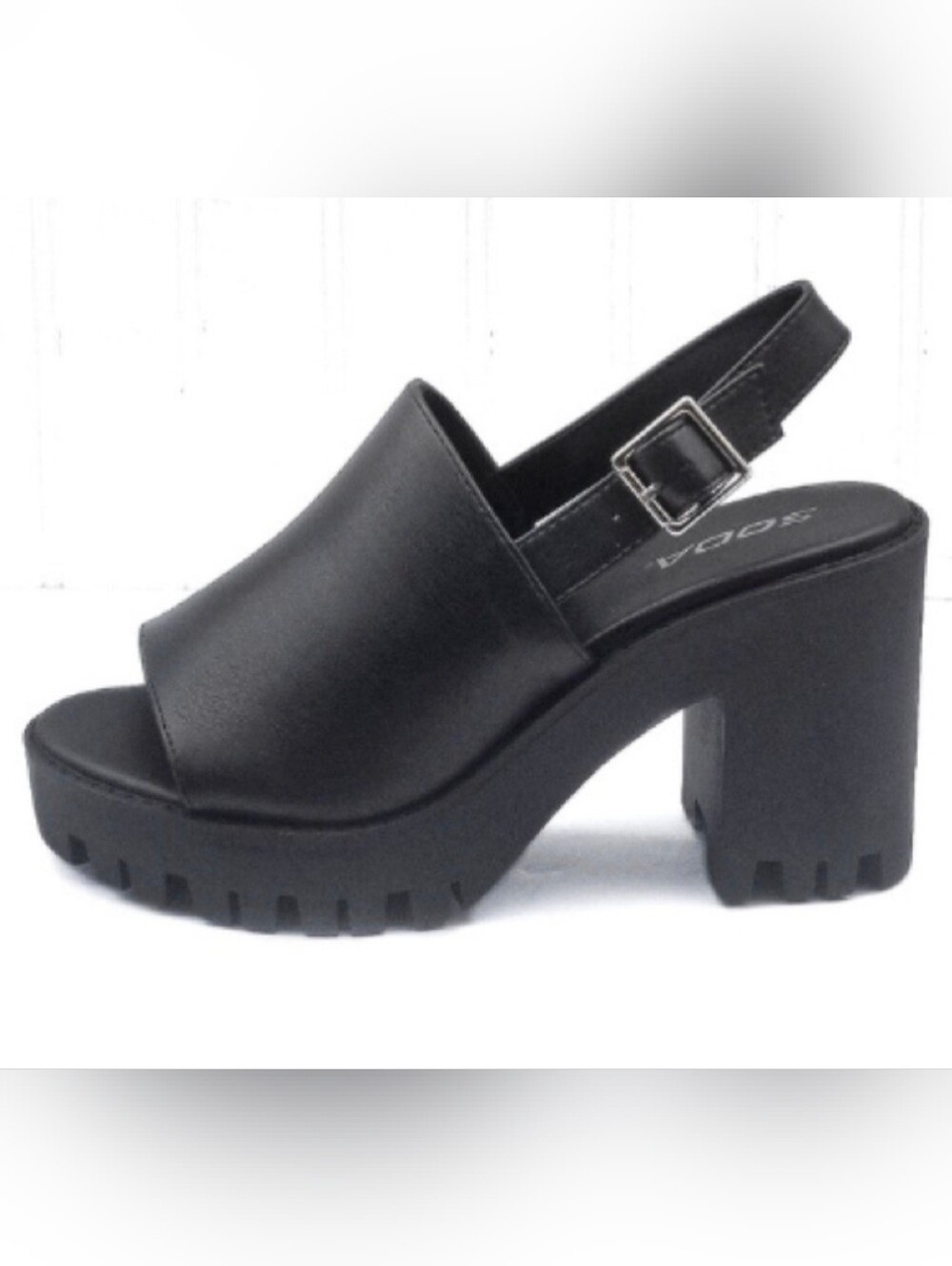 Soda Open Toe Lug Sole Black Platform Slingback Heeled Sandals Women's Size 8.5